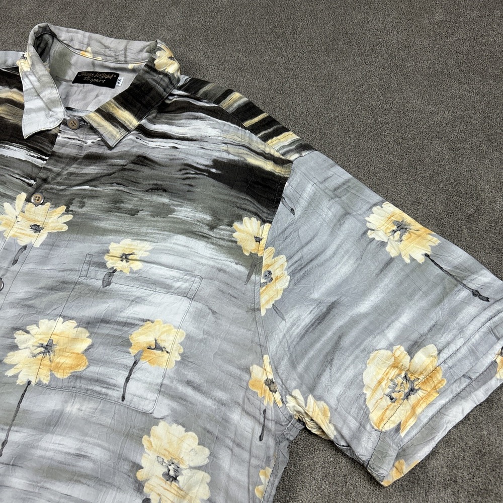 Jams World Hawaiian Shirt Mens 2XL Gray Floral Art 50 Years Coal Flower